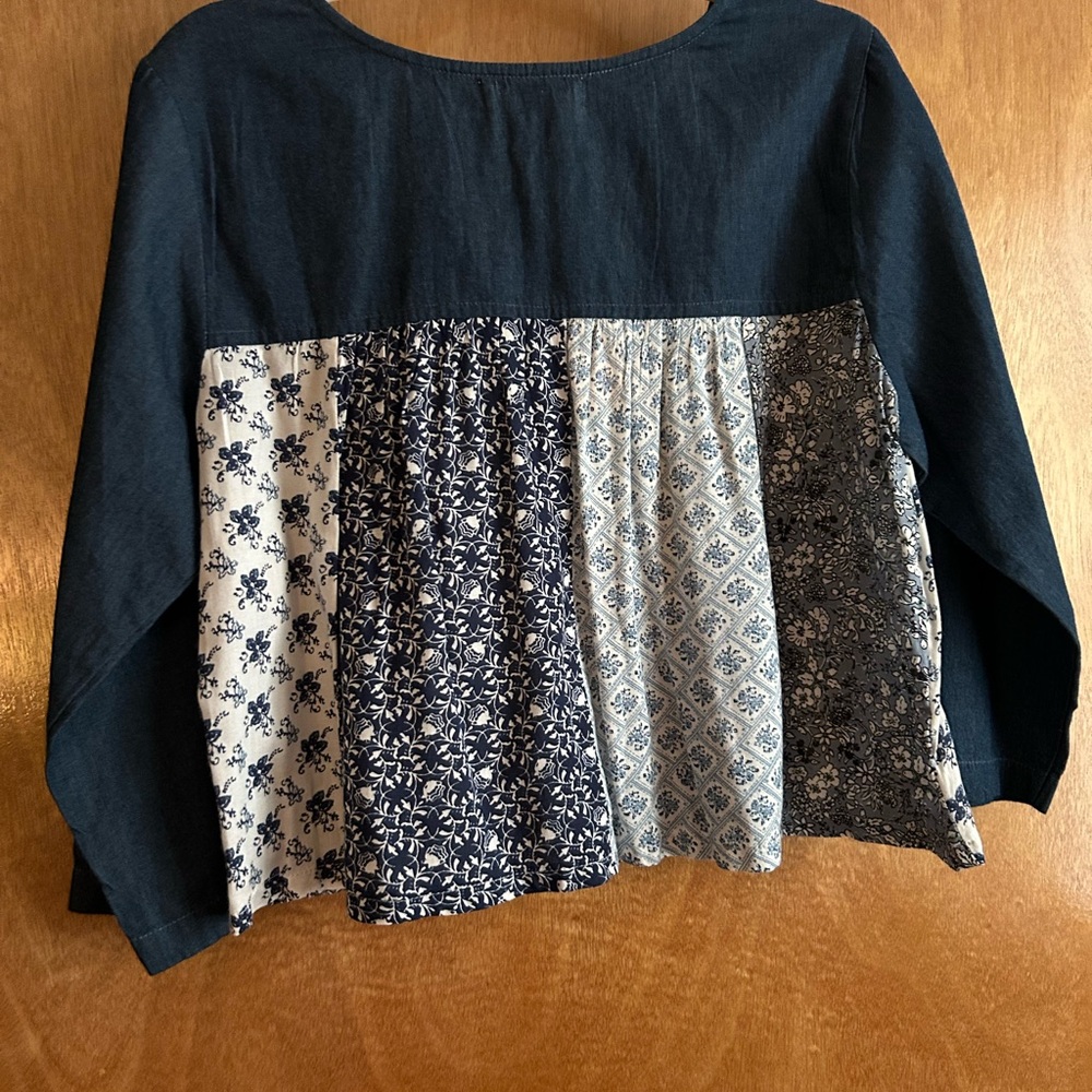 La Cera | Rayon Denim Embroidered Top - Picture 2 of 4